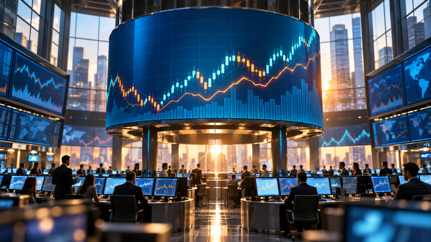 AI-assisted editorial illustration of a stock exchange display representing the 2026 IPO market.