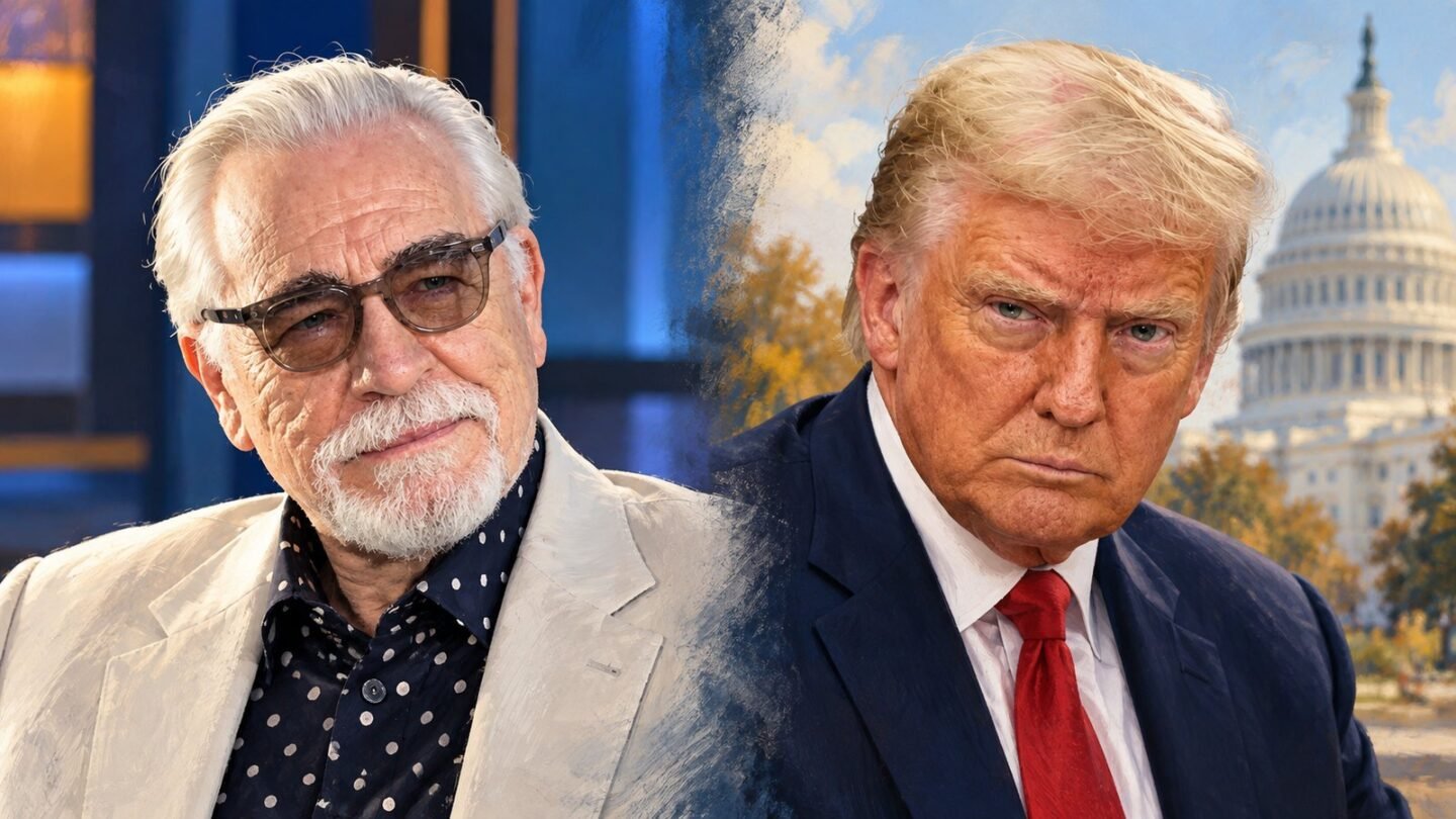 Cox remarks on Trump illustrated with separate portraits of the actor and the president