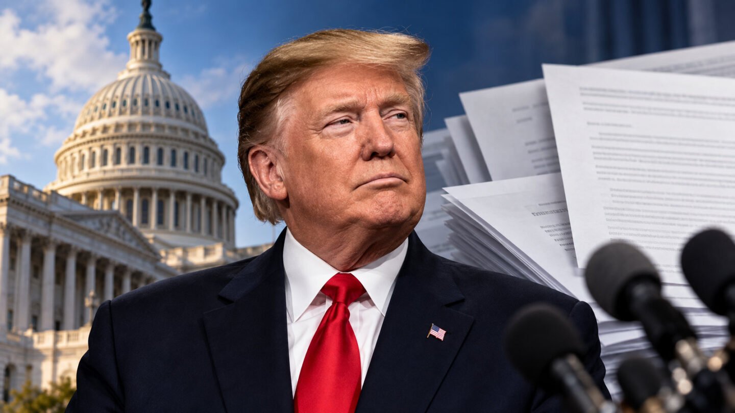 Donald Trump in an editorial illustration about the Trump impeachment debate and recent court rulings