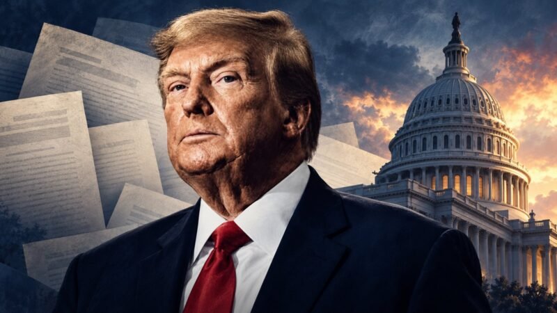 Trump impeachment editorial illustration showing Donald Trump and the U.S. Capitol
