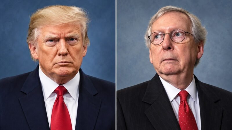 AI-assisted editorial illustration of Donald Trump and Mitch McConnell for a fact check about congressional term limits.