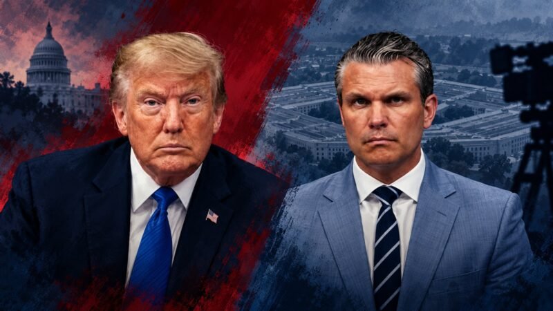 AI-assisted editorial illustration of Donald Trump and Pete Hegseth representing the canceled execution livestream.