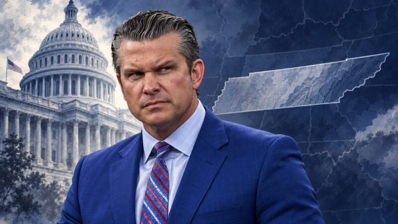 AI-assisted editorial illustration of Pete Hegseth, the U.S. Capitol and Tennessee for reporting on a possible Senate appointment.