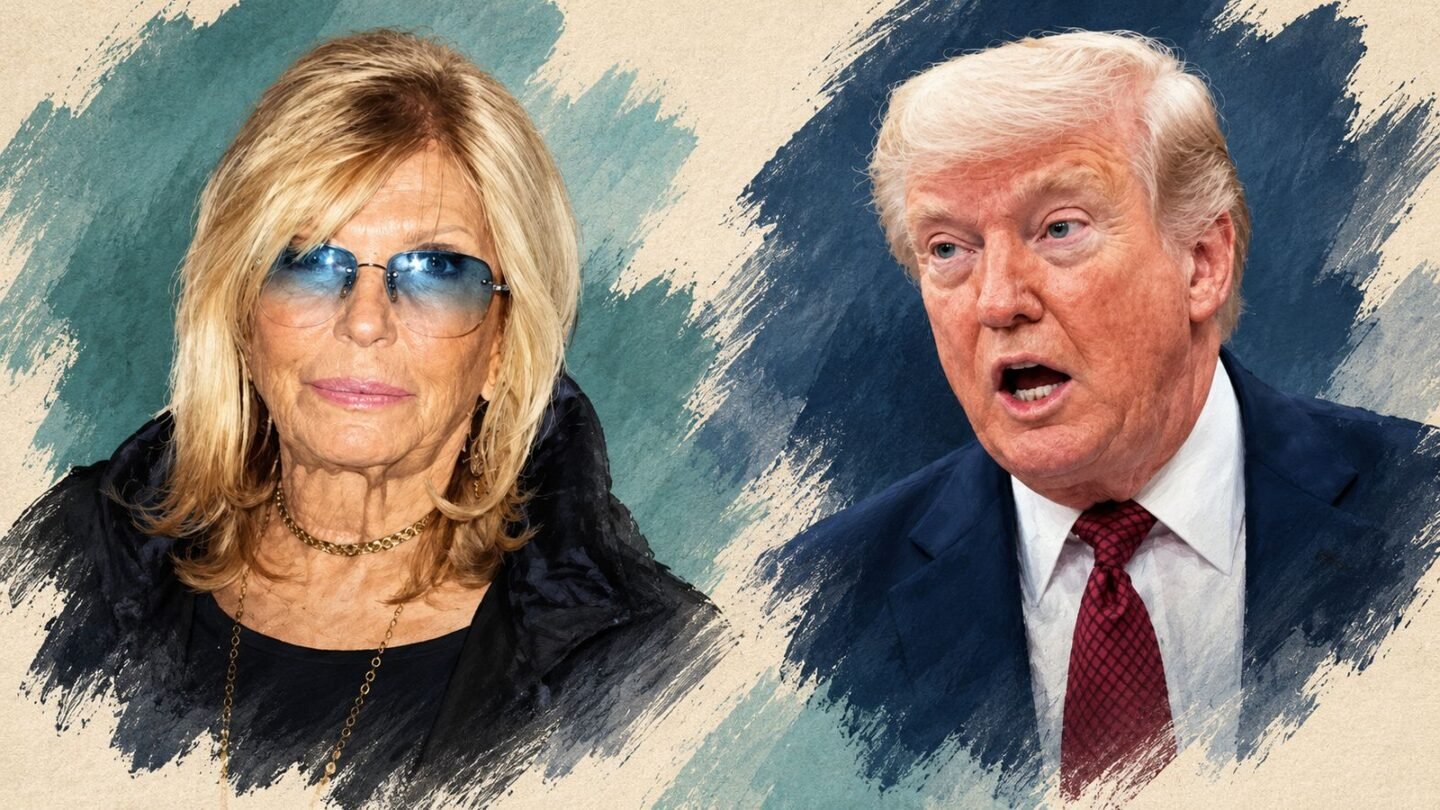 AI-assisted editorial illustration of Nancy Sinatra and Donald Trump in separate portraits for a Nancy Sinatra quote fact-check.