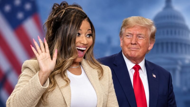 Nicki Minaj and Donald Trump in an editorial illustration accompanying a fact-check of immigration and legal claims