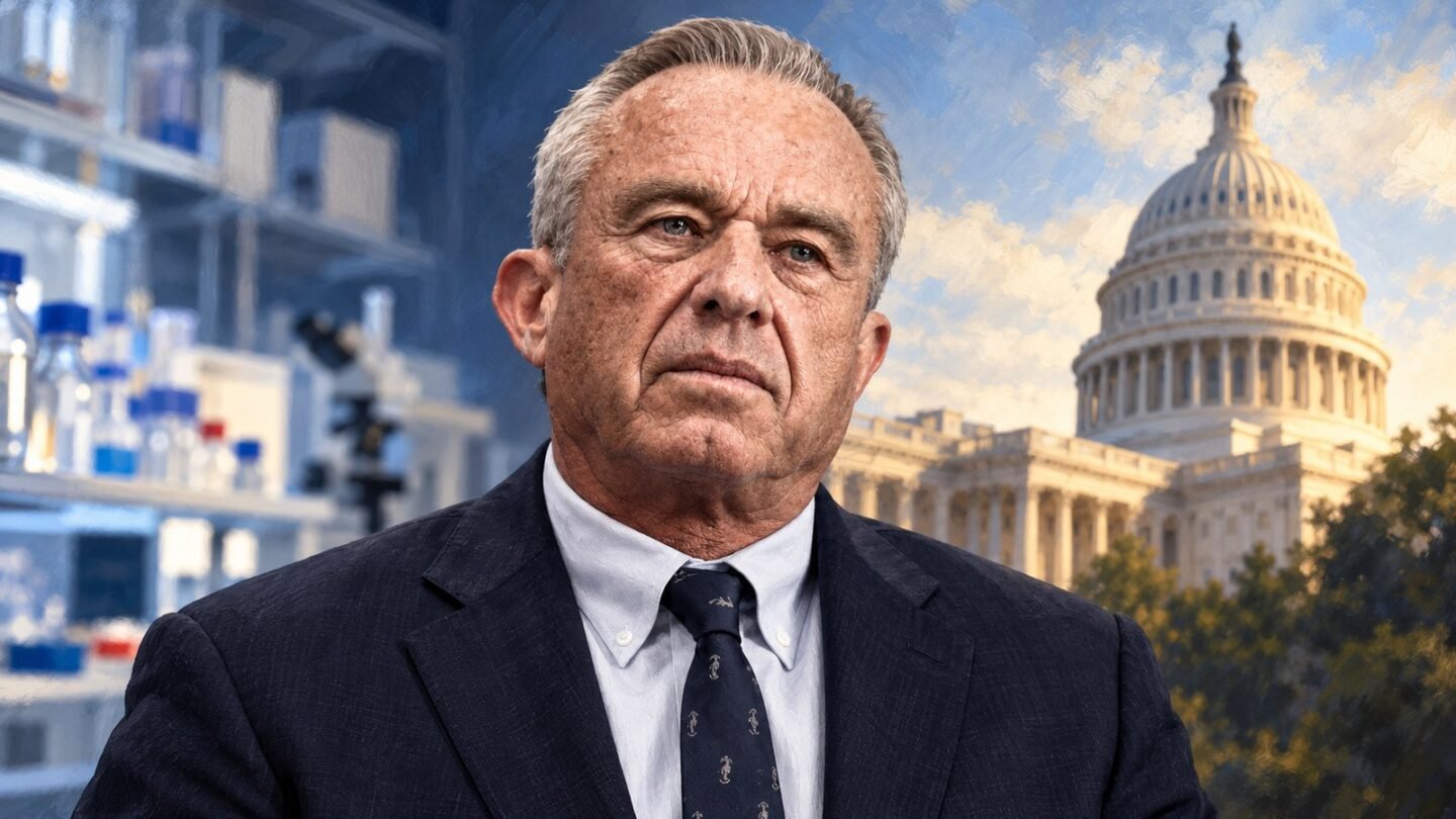 AI-assisted editorial illustration of Robert F. Kennedy Jr. and the Capitol for coverage of RFK Jr. impeachment.